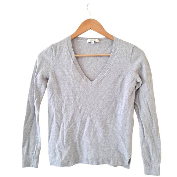 Madewell Women's Gray 100% Merino Wool Cropped V-Neck Sweater - Size Small - Picture 1 of 8